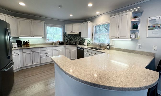Interior, Kitchen, Recessed Lighting, Wood Texture Flooring