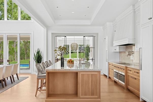 Dining room, Interior, Kitchen, Recessed Lighting, Stainless Steel Appliances, Wood Texture Flooring