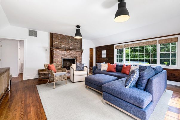 Fireplace, Interior, Living room, Stone Walls, Wood Texture Flooring