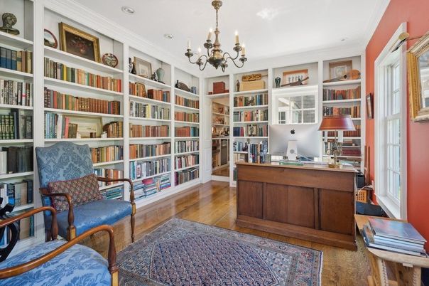 Chandelier, Home Office, Interior, Wood Texture Flooring