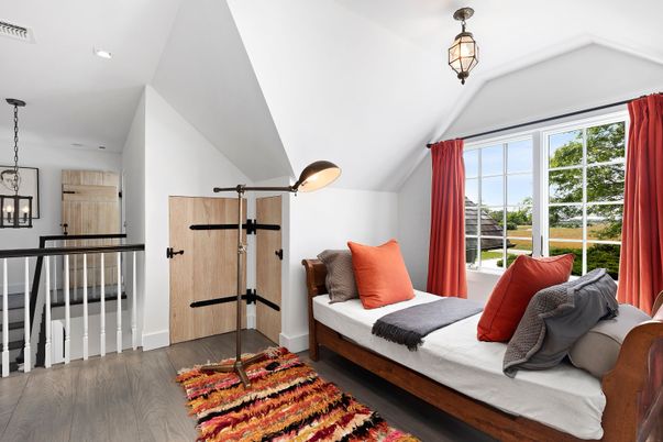 Bedroom, Interior, Pendant Lights, Recessed Lighting, Wood Texture Flooring