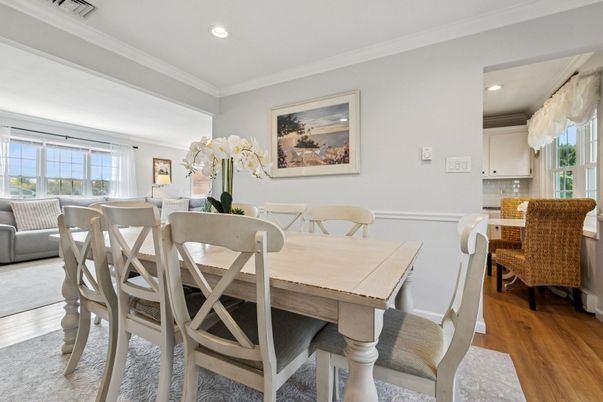 Dining room, Interior, Recessed Lighting, Wood Texture Flooring