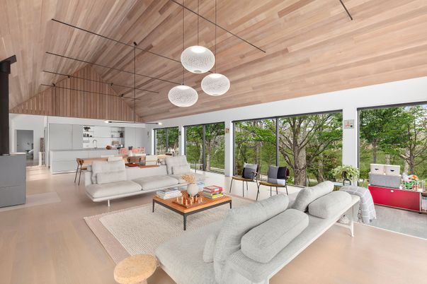 Interior, Living room, Pendant Lights, Wooden Ceilings, Wood Texture Flooring