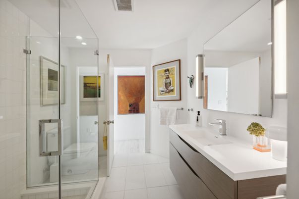 Bathroom, Dual Sink Vanities, Glass Shower, Interior, Recessed Lighting
