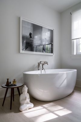 Bathroom, Free Standing Baths, Interior, Wood Texture Flooring