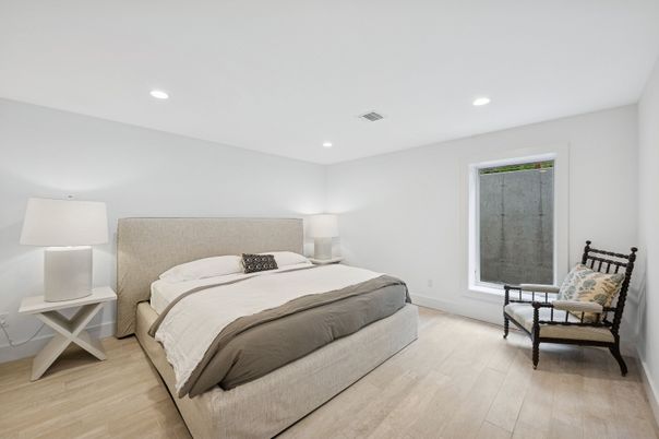 Bedroom, Interior, Recessed Lighting, Wood Texture Flooring