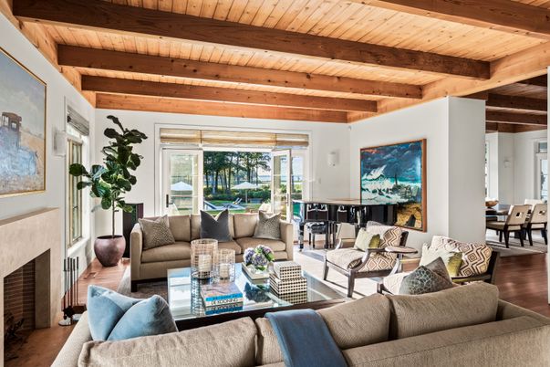 Dining room, Fireplace, Interior, Living room, Wooden Beams, Wooden Ceilings, Wood Texture Flooring