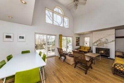 Dining room, Fireplace, Interior, Living room, Wood Texture Flooring