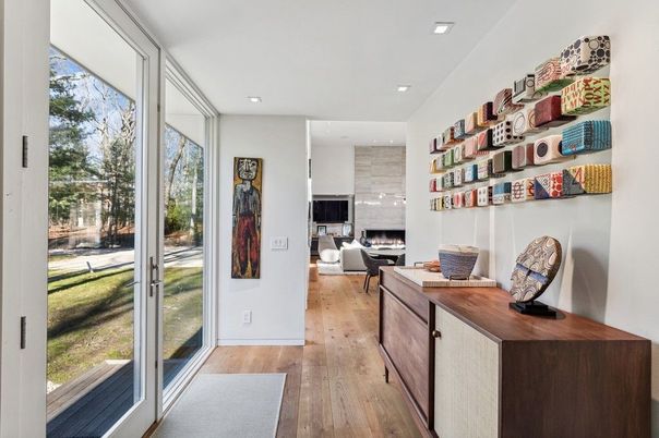 Fireplace, Interior, Recessed Lighting, Wood Texture Flooring