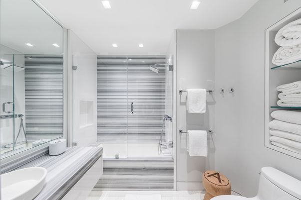 Bathroom, Glass Shower, Interior, Recessed Lighting