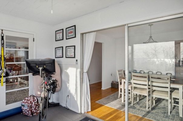 Dining room, Fitness Equipment, Interior, Wood Texture Flooring