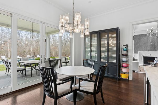 Chandelier, Dining room, Fireplace, Interior, Pendant Lights, Wood Texture Flooring