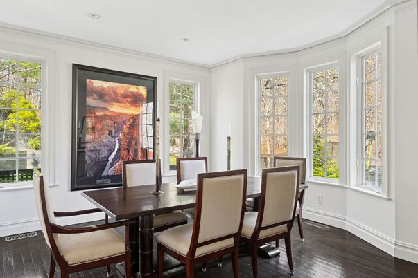 Dining room, Interior, Recessed Lighting, Wood Texture Flooring