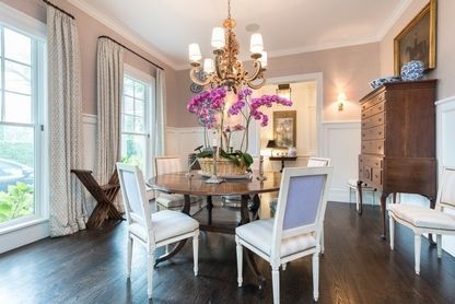Chandelier, Dining room, Interior, Wood Texture Flooring