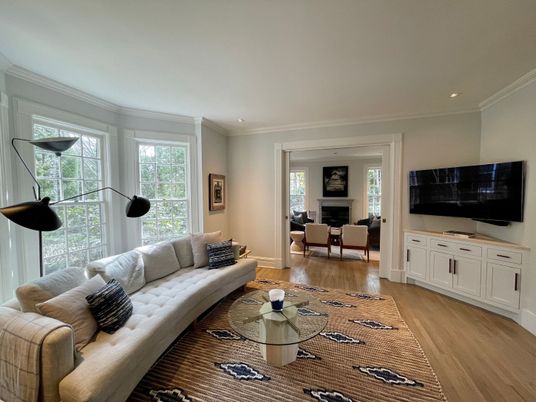 Dining room, Fireplace, Interior, Living room, Recessed Lighting, Wood Texture Flooring