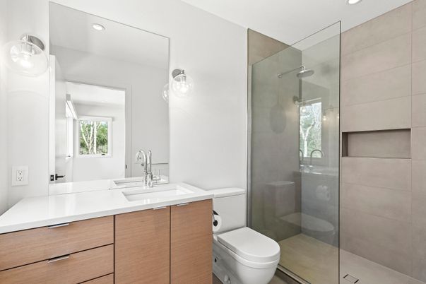 Bathroom, Glass Shower, Interior, Recessed Lighting
