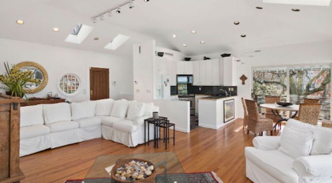 Dining room, Interior, Kitchen, Living room, Recessed Lighting, Stainless Steel Appliances, Wood Texture Flooring