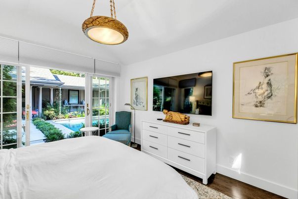 Bedroom, Interior, Pendant Lights, Wood Texture Flooring