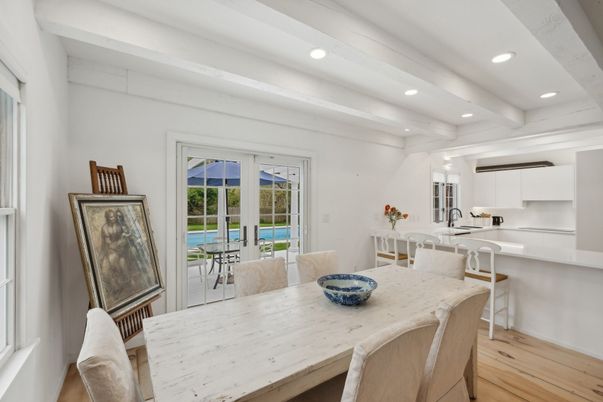 Dining room, Interior, Kitchen, Recessed Lighting, Wood Texture Flooring