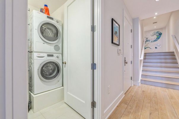 Interior, Recessed Lighting, Utility Closets, Washer, Wood Texture Flooring