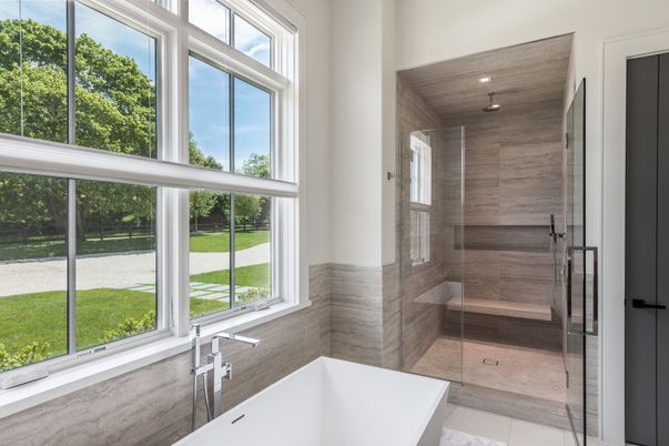 Bathroom, Free Standing Baths, Glass Shower, Interior, Recessed Lighting