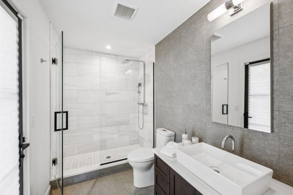 Bathroom, Glass Shower, Interior, Recessed Lighting
