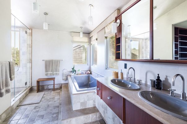 Bathroom, Dual Sink Vanities, Glass Shower, Interior, Recessed Lighting