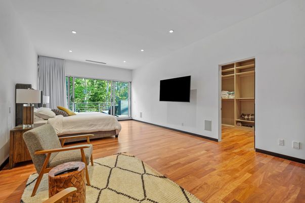 Bedroom, Interior, Recessed Lighting, Wood Texture Flooring