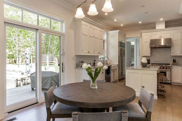 Dining room, Interior, Kitchen, Recessed Lighting, Stainless Steel Appliances, Wood Texture Flooring