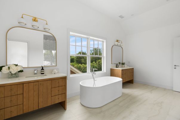 Bathroom, Dual Sink Vanities, Free Standing Baths, Interior, Marble