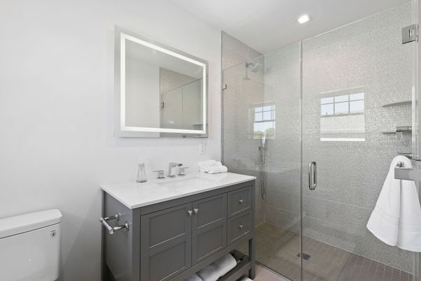 Bathroom, Glass Shower, Interior, Recessed Lighting