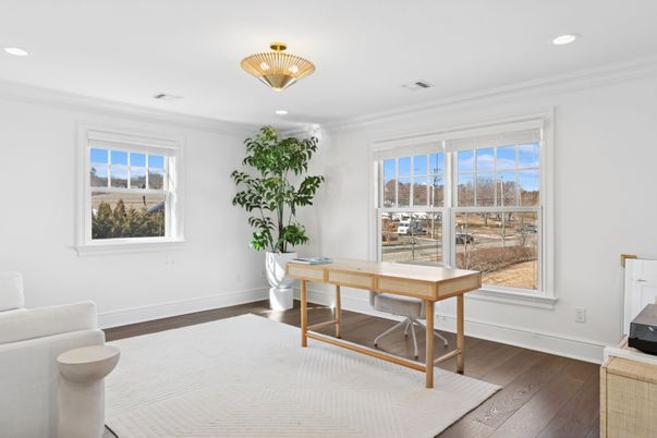 Home Office, Interior, Recessed Lighting, Wood Texture Flooring