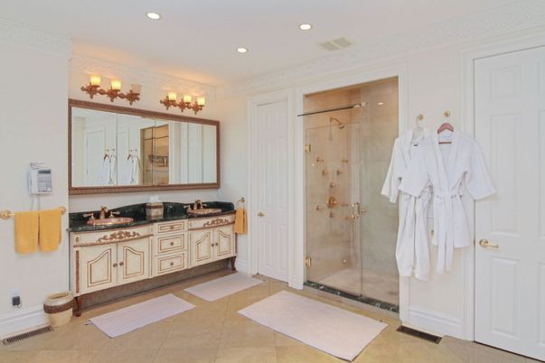 Bathroom, Dual Sink Vanities, Glass Shower, Interior, Recessed Lighting