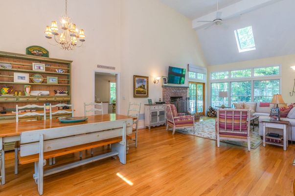 Chandelier, Dining room, Fireplace, Interior, Living room, Wood Texture Flooring