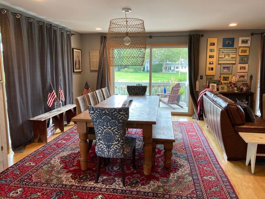Dining room, Interior, Pendant Lights, Recessed Lighting, Wood Texture Flooring
