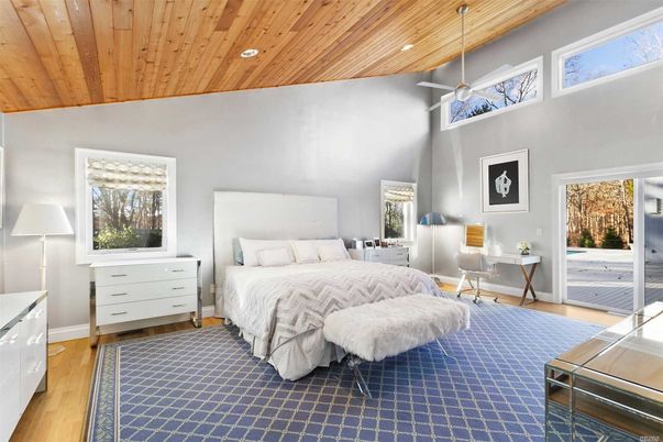 Bedroom, Interior, Recessed Lighting, Wooden Ceilings, Wood Texture Flooring