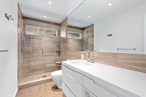 Bathroom, Glass Shower, Interior, Recessed Lighting