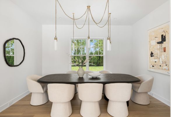 Dining room, Interior, Pendant Lights, Wood Texture Flooring