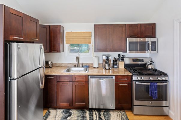 Interior, Kitchen, Stainless Steel Appliances, Wood Texture Flooring