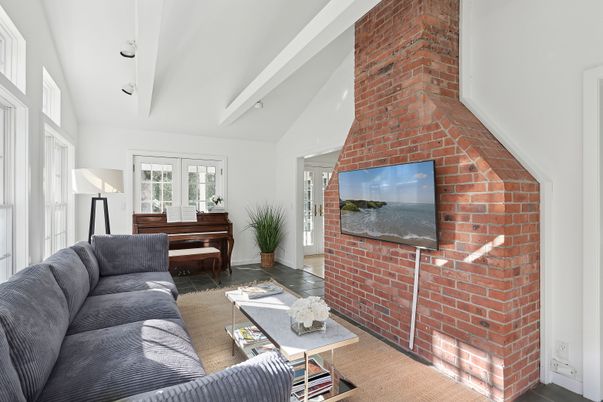 Fireplace, Interior, Living room, Piano, Stone Walls