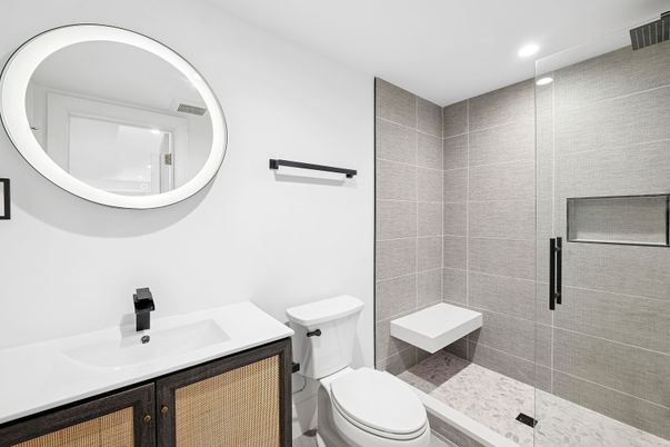 Bathroom, Glass Shower, Interior, Recessed Lighting