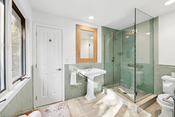 Bathroom, Glass Shower, Interior, Recessed Lighting