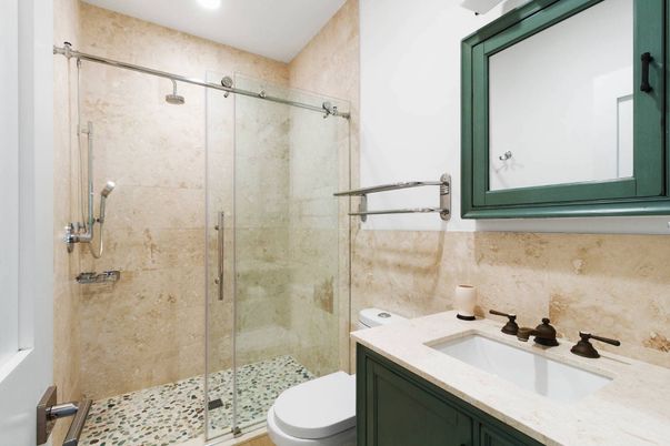 Bathroom, Glass Shower, Interior, Recessed Lighting