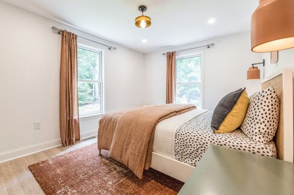 Bedroom, Interior, Recessed Lighting, Wood Texture Flooring