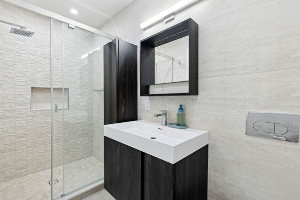 Bathroom, Glass Shower, Interior, Recessed Lighting