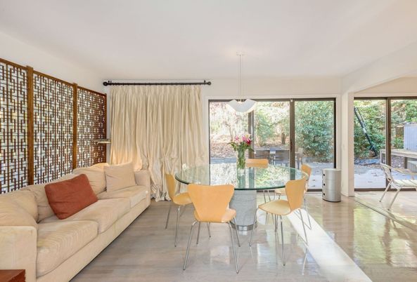 Dining room, Interior, Living room, Pendant Lights, Wood Texture Flooring