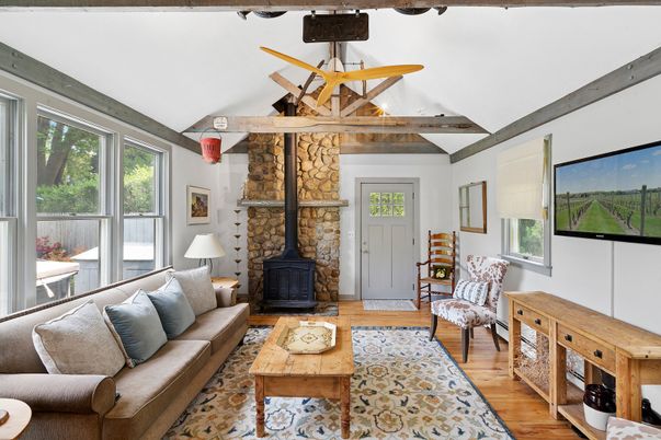 Fireplace, Interior, Living room, Stone Walls, Wood Texture Flooring