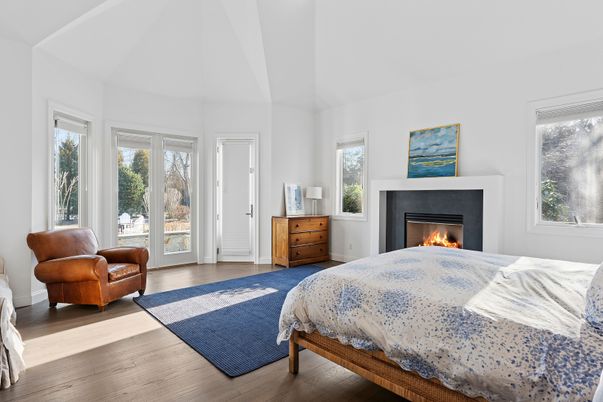 Bedroom, Fireplace, Interior, Wood Texture Flooring