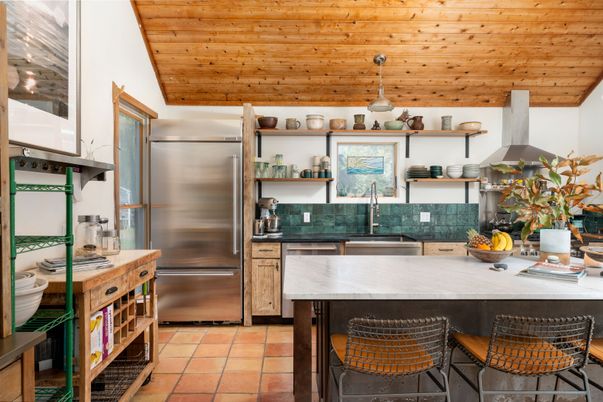 Interior, Kitchen, Pendant Lights, Stainless Steel Appliances, Wooden Ceilings