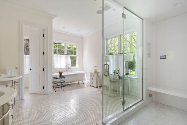 Bathroom, Free Standing Baths, Glass Shower, Interior, Recessed Lighting